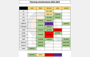 Nouveau planning d’entraînements 2022-23